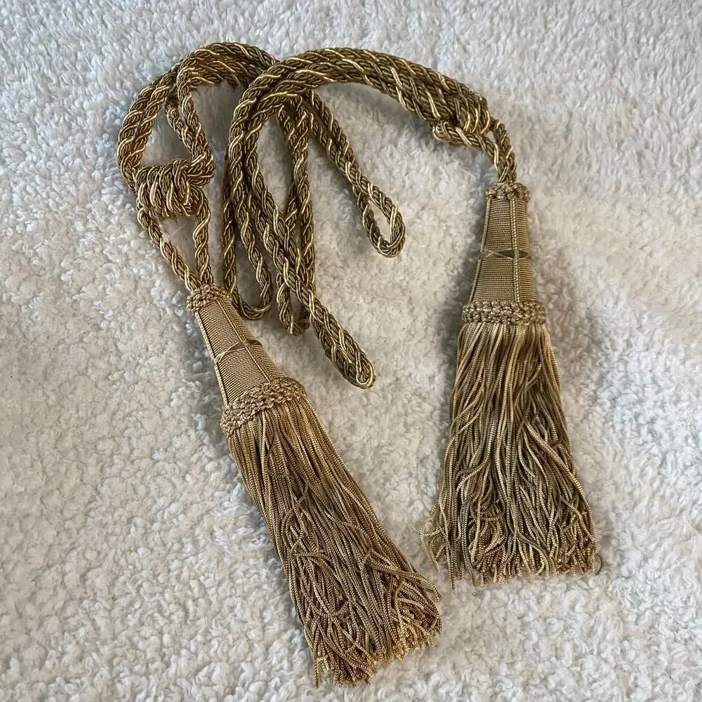 Vintage Yellow/Brown/Green Curtain Tie-Back Twisted Rope Two Tassels- 10